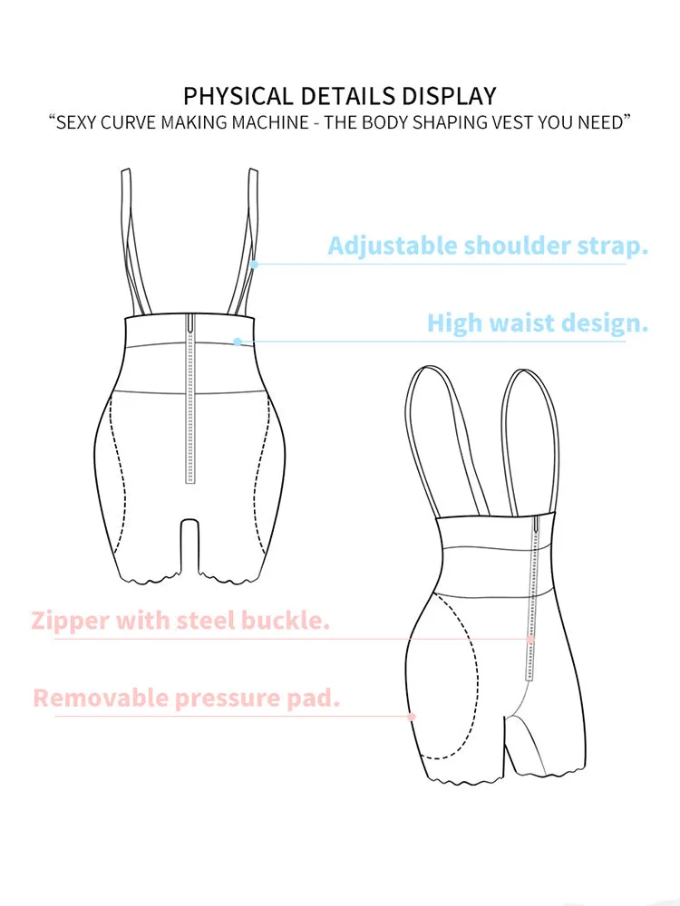 Plus Size Removable Padding Thigh Slimmer Tummy Control Body Shapewear