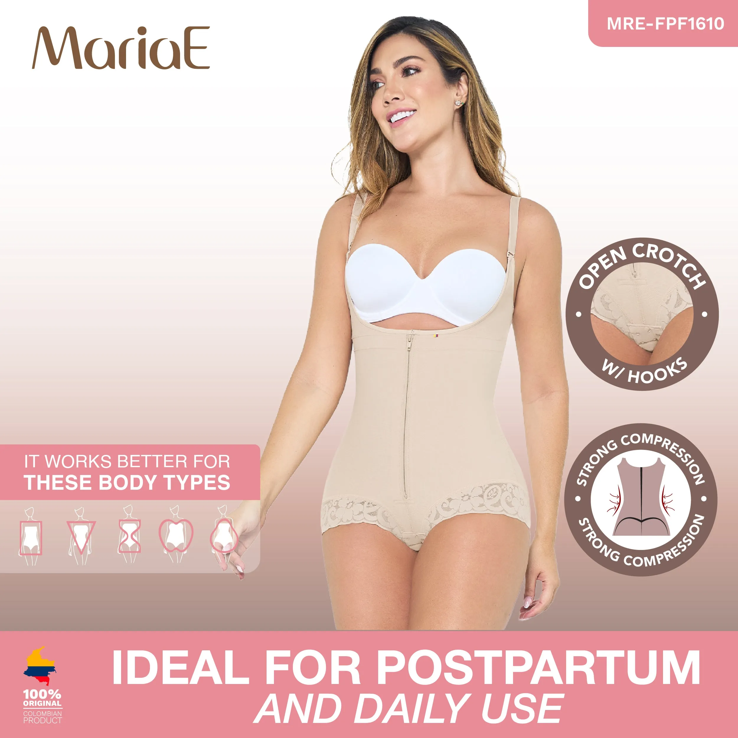 Pospartum Hiphugger Shapewear Bodysuit Fajas Colombianas MARIAE FPF1610