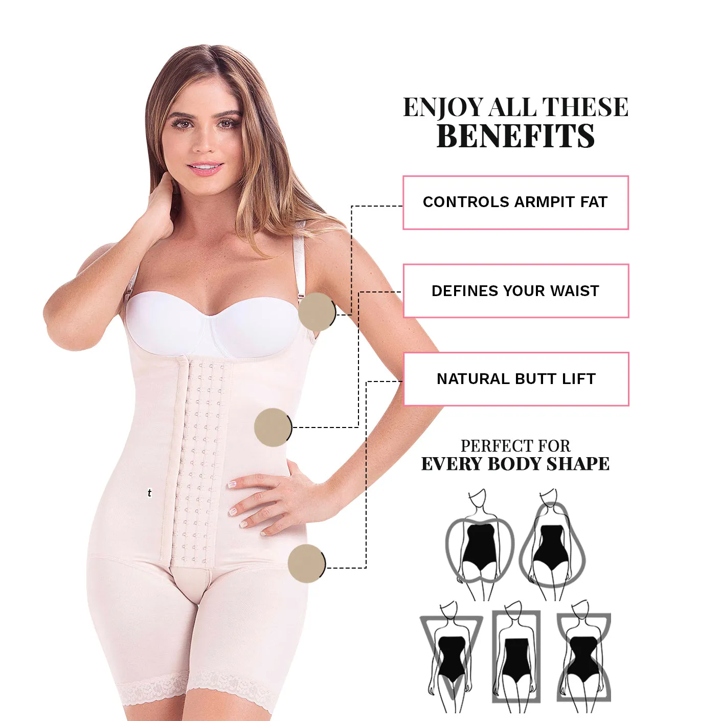 Post-Surgery BBL and Liposuction Faja with High Compression, Open Bust, & Mid-Thigh Length MariaE 9182