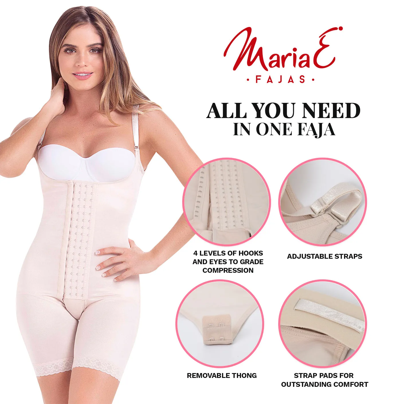 Post-Surgery BBL and Liposuction Faja with High Compression, Open Bust, & Mid-Thigh Length MariaE 9182