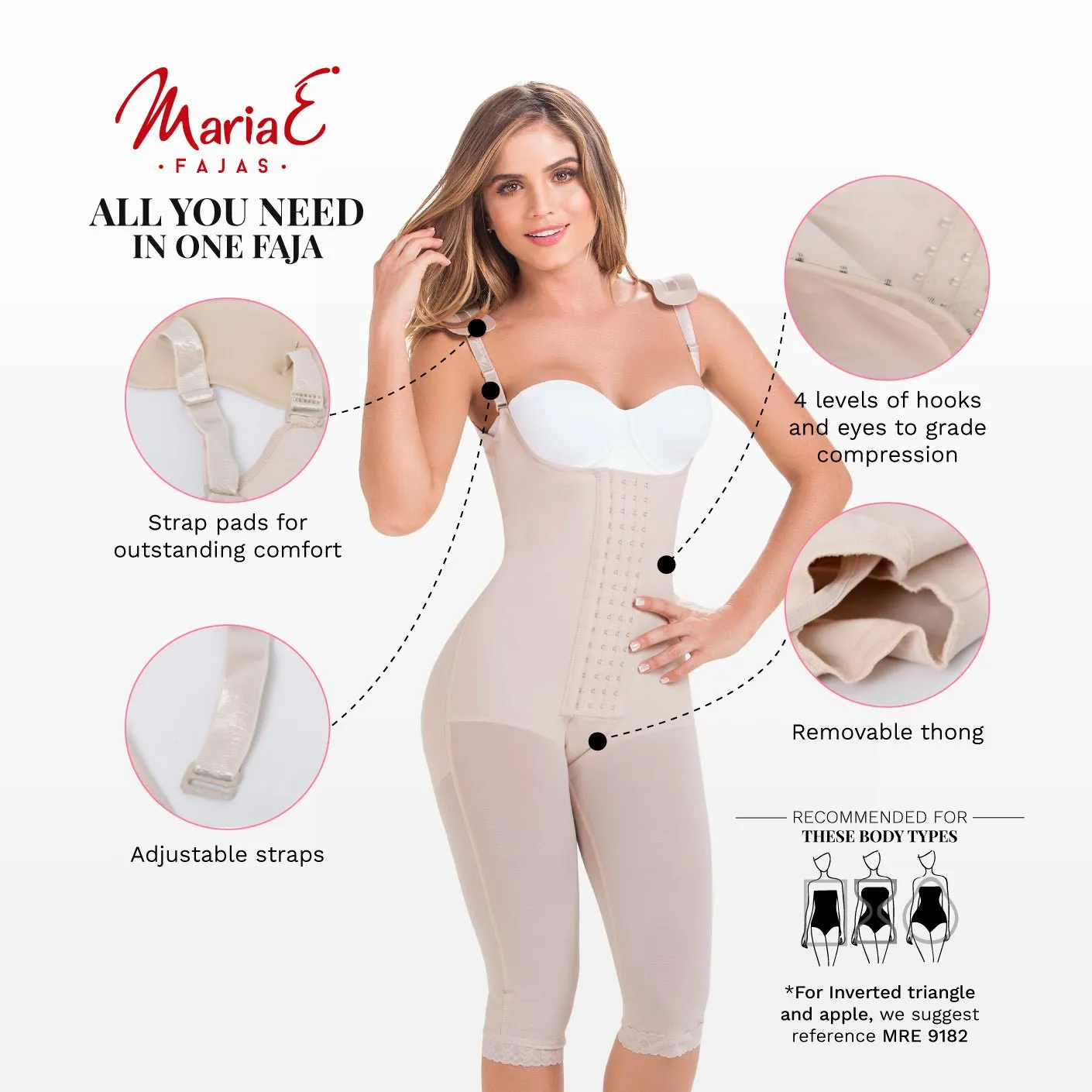 Postsurgical Compression Garment & Postpartum Girdle Mid-back coverage High compression Fajas MariaE 9152