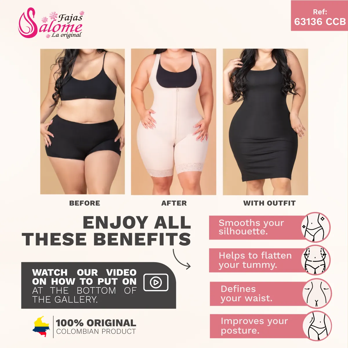 Salome 63136-CCB | Waist Cincher Fajas Colombianas Tummy Control Trainer