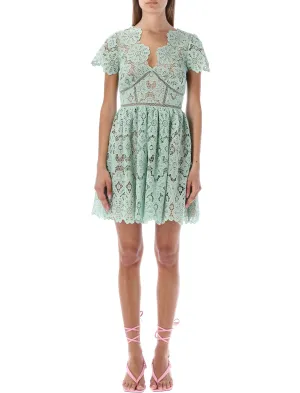 Self-Portrait Floral Guipure Lace Short-Sleeved Mini Dress
