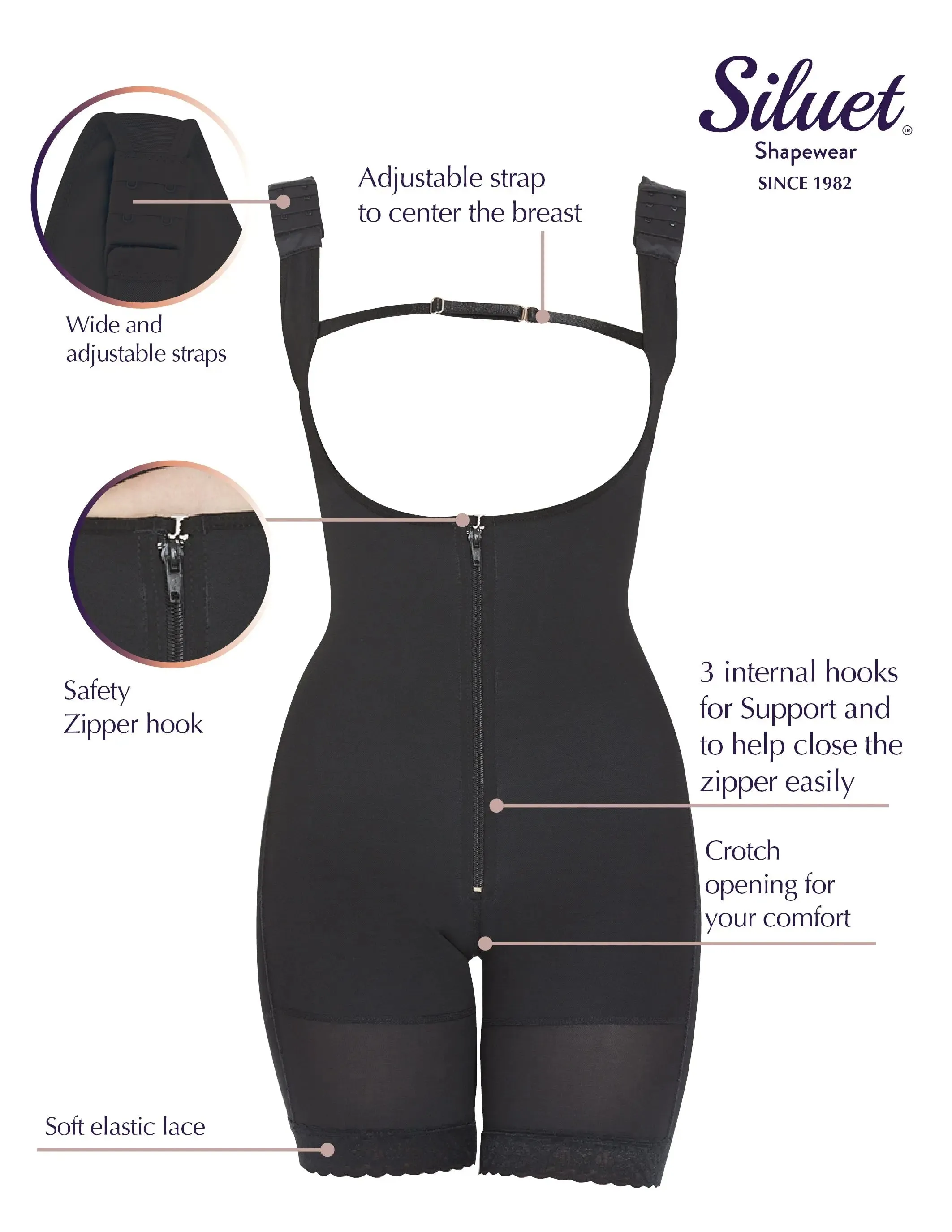 Siluet 1008 Wide Straps Mid-Thigh Bodysuit Slimming Shaper