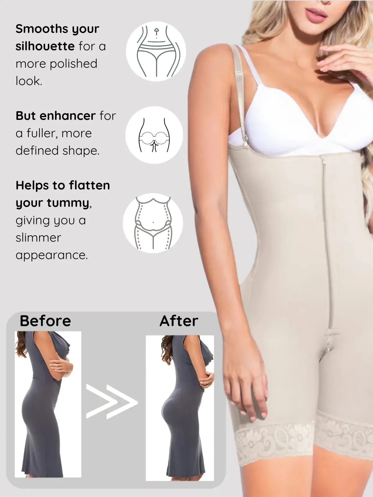 Siluet 1027 Braless Mid-Thigh Minimizer Bodysuit – Full Body Shaping & Everyday Comfort