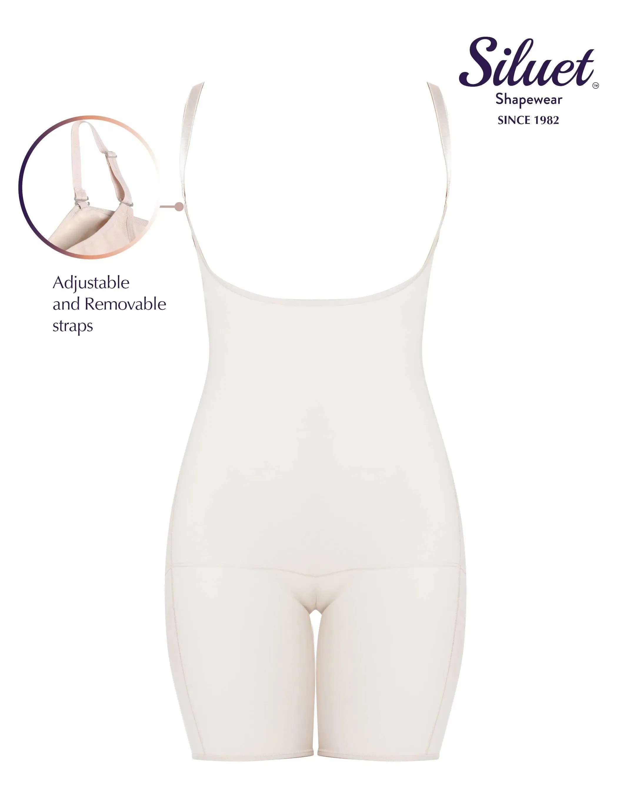 Siluet E6007 Mid-Thigh Full Body Shaper for Women – Adjustable Straps and Firm Compression