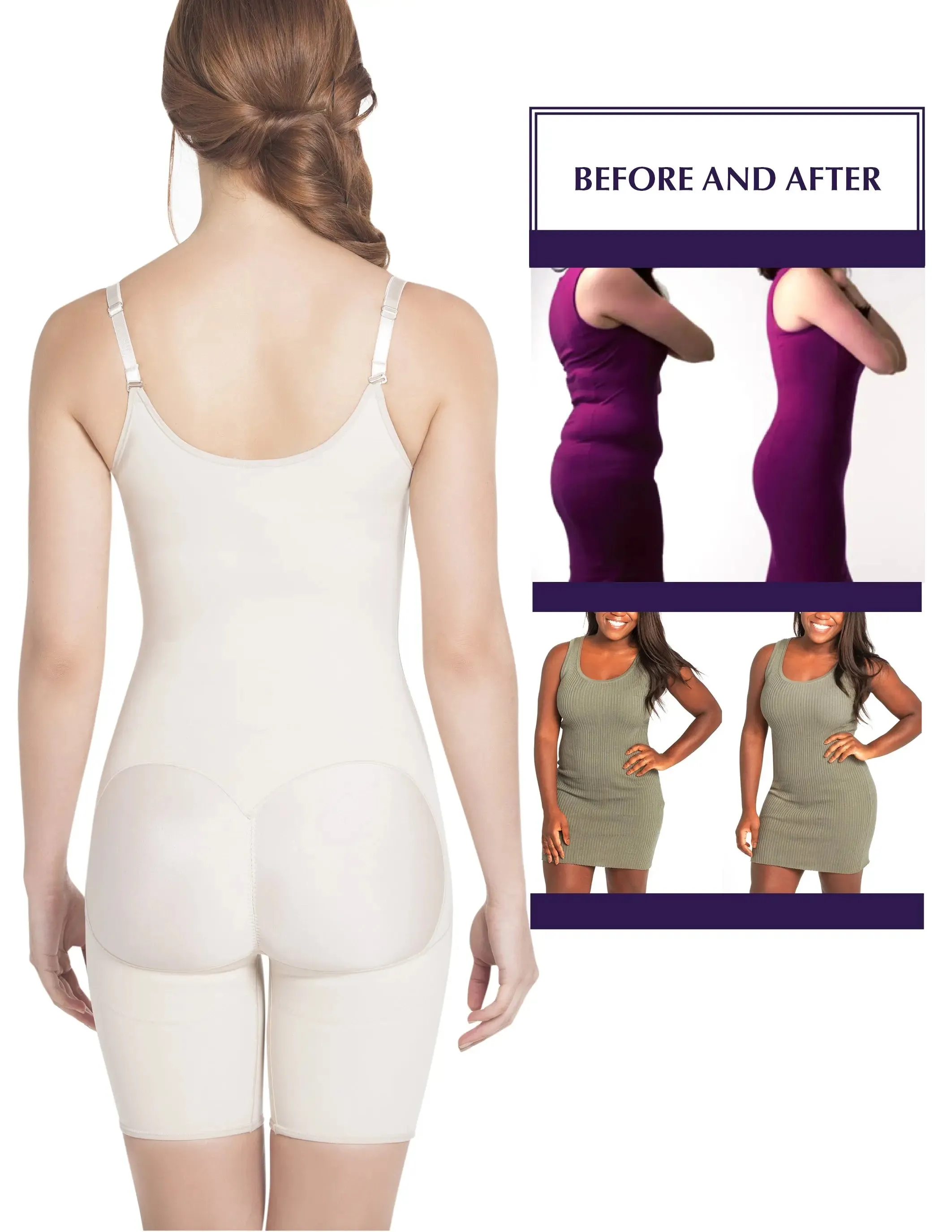 Siluet E6007 Mid-Thigh Full Body Shaper for Women – Adjustable Straps and Firm Compression
