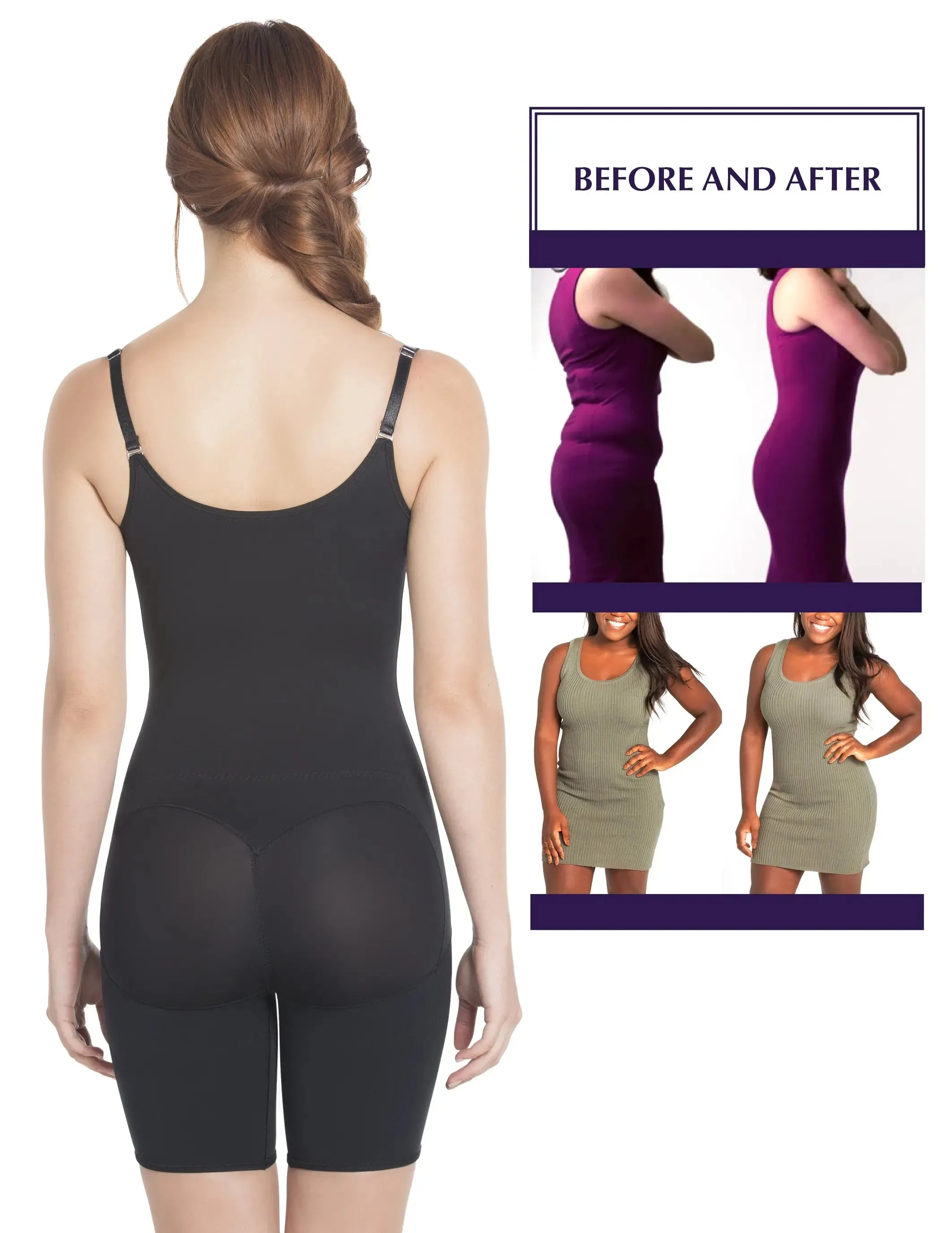 Siluet E6007 Mid-Thigh Full Body Shaper for Women – Adjustable Straps and Firm Compression