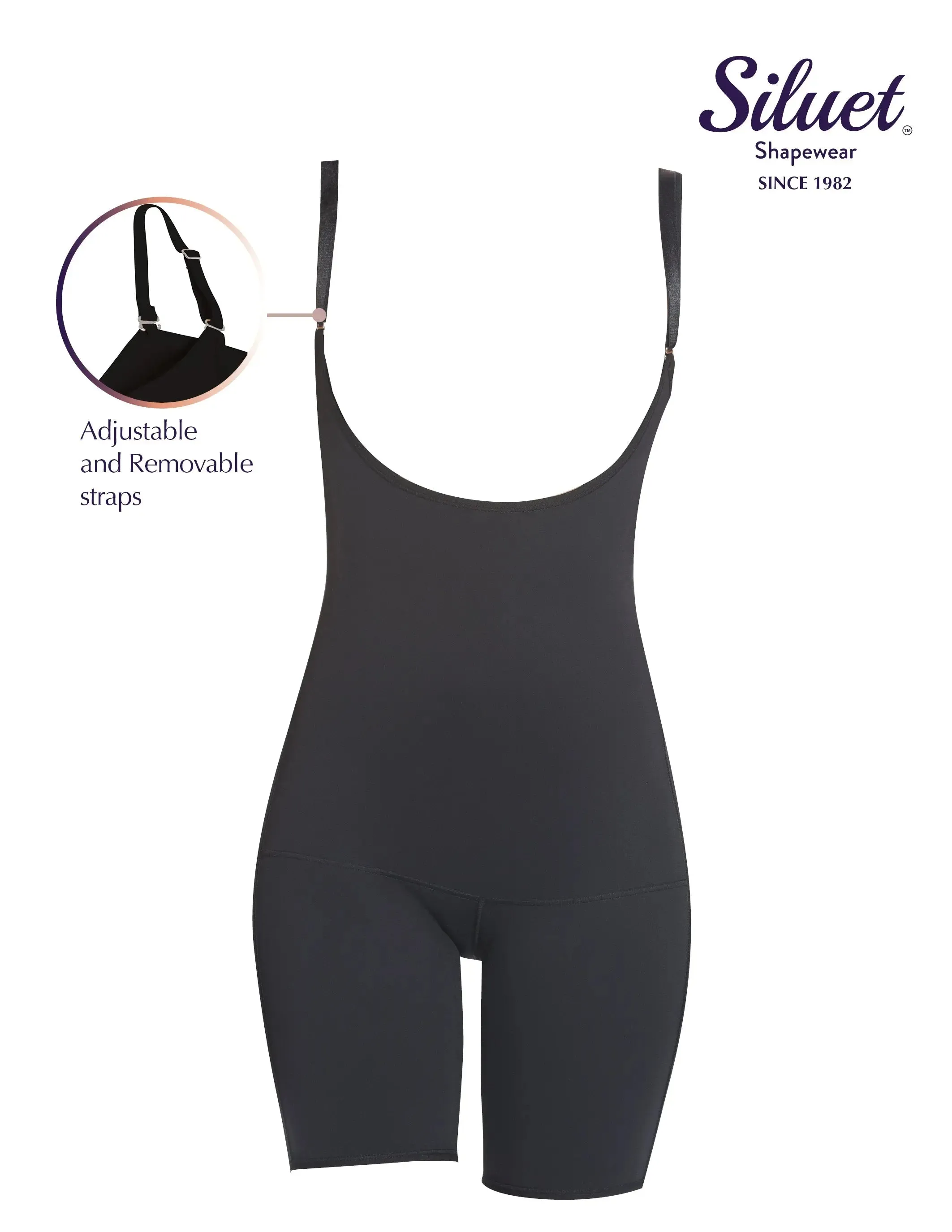 Siluet E6007 Mid-Thigh Full Body Shaper for Women – Adjustable Straps and Firm Compression