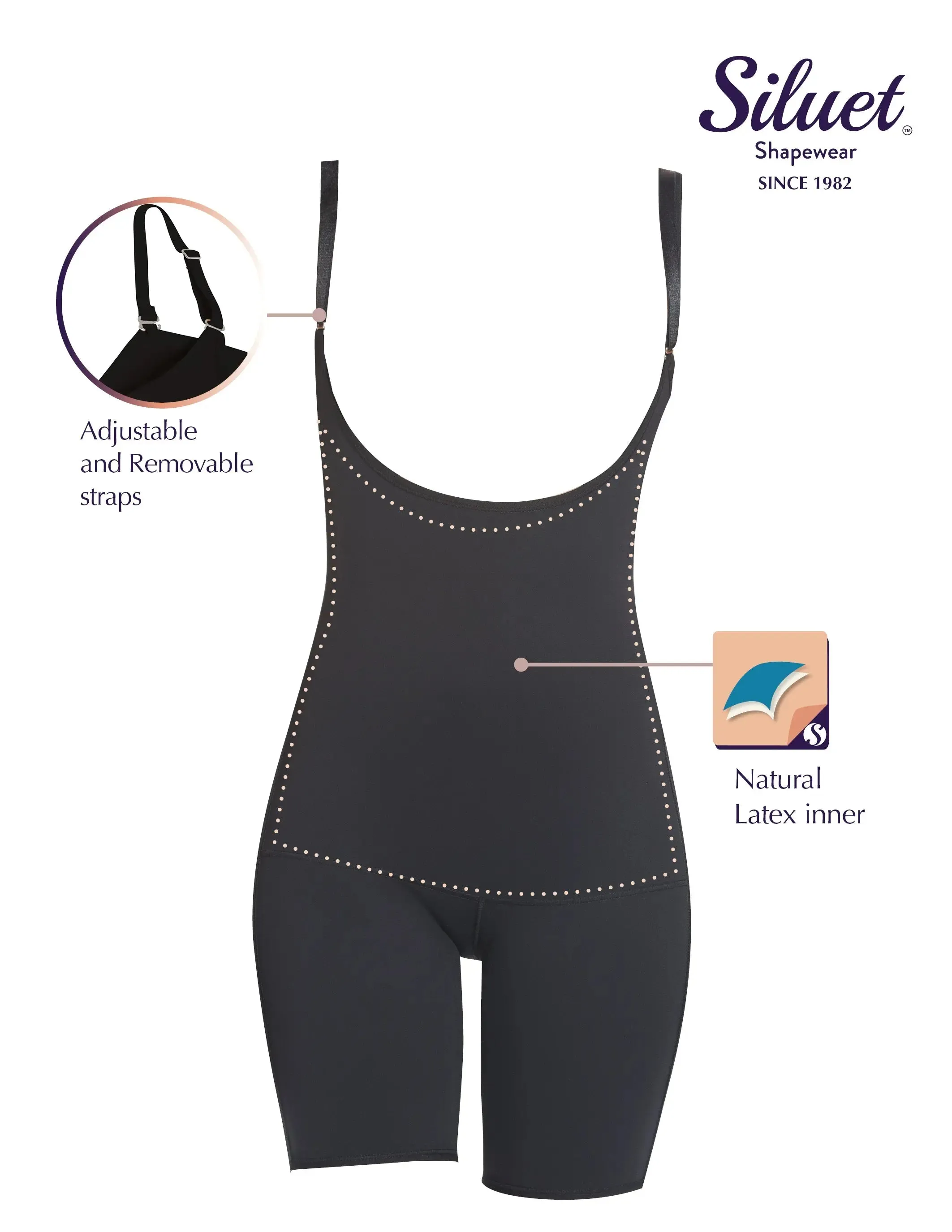 Siluet E6027 Slimming Braless Mid-Thigh Body Shaper with Latex