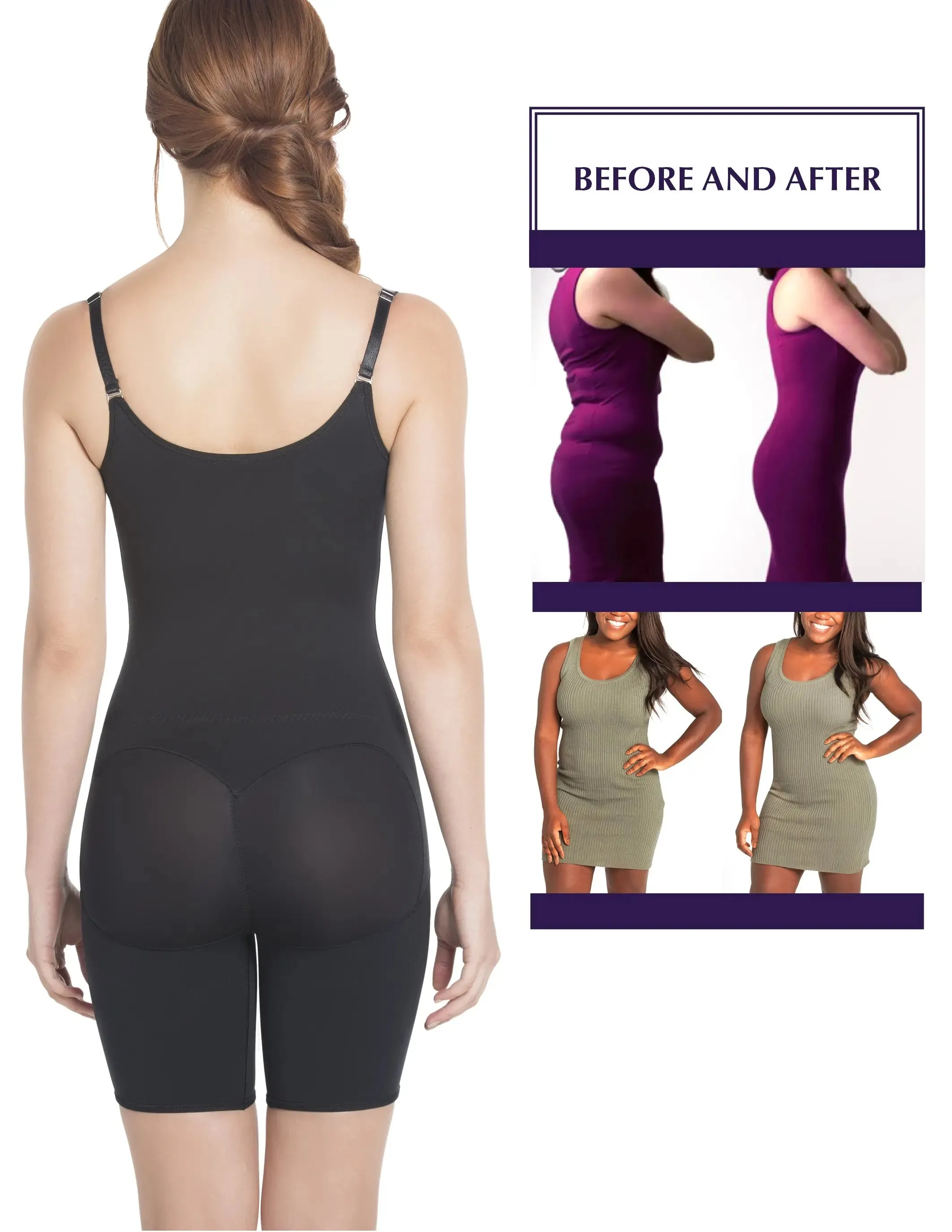 Siluet E6027 Slimming Braless Mid-Thigh Body Shaper with Latex