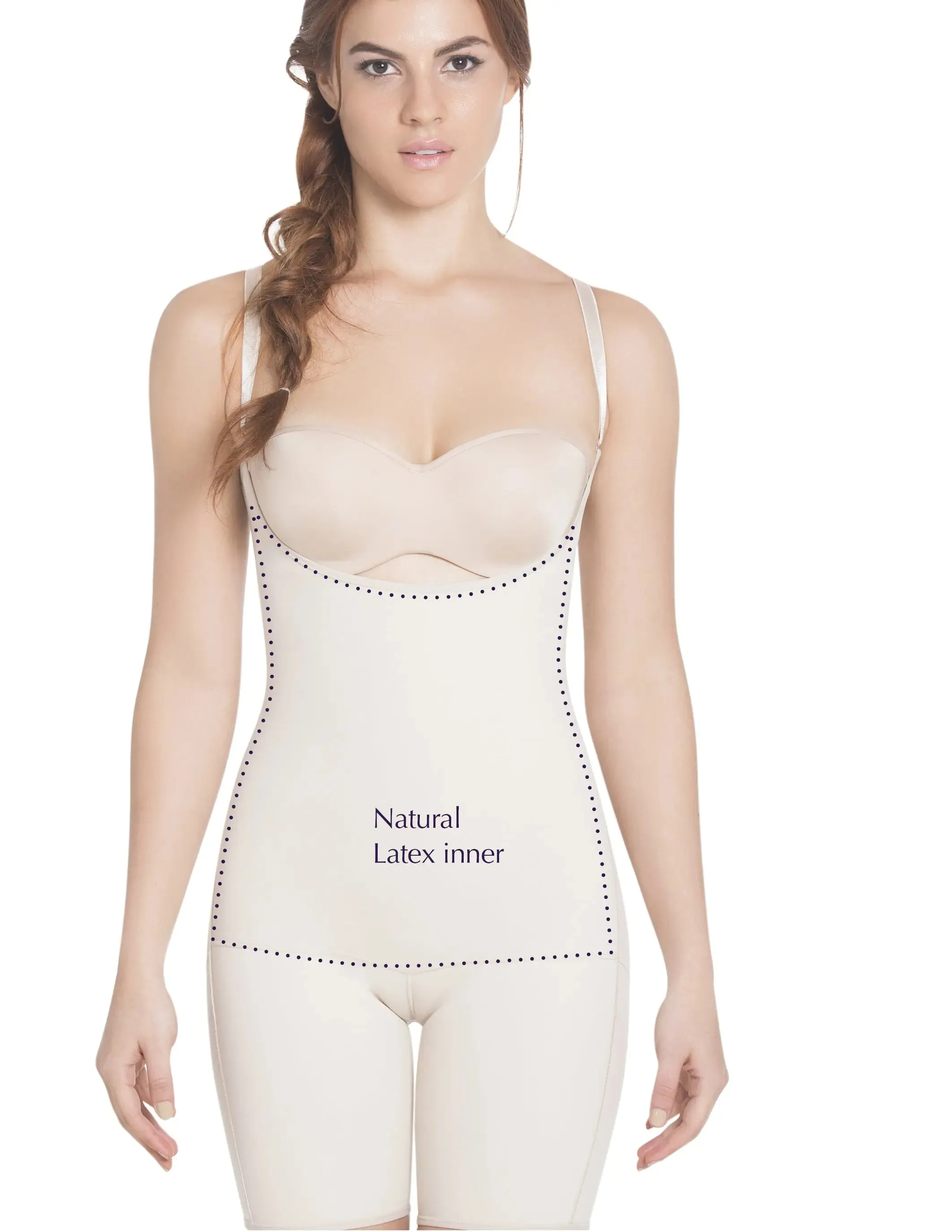 Siluet E6027 Slimming Braless Mid-Thigh Body Shaper with Latex