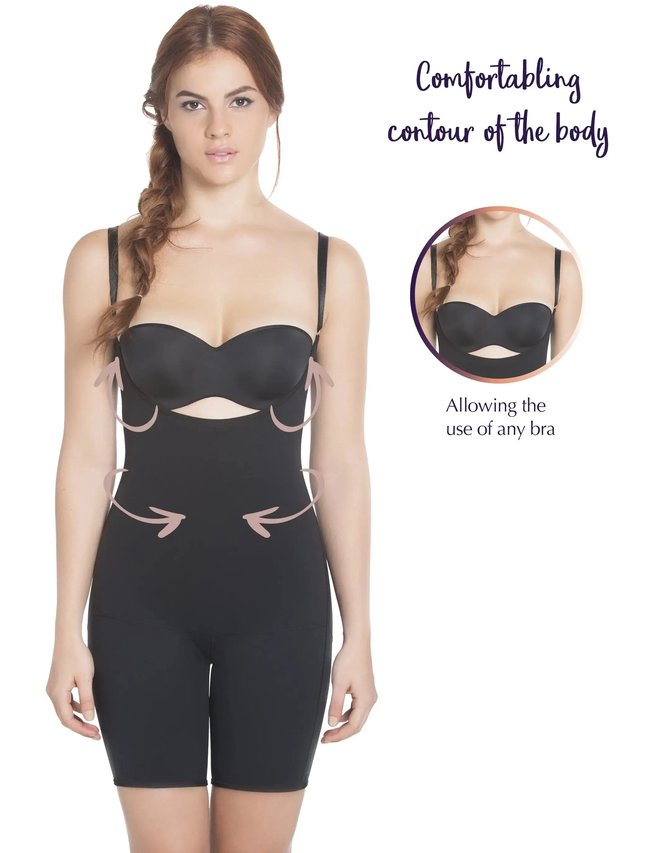 Siluet E6027 Slimming Braless Mid-Thigh Body Shaper with Latex