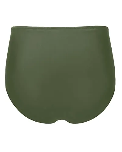 Slimming High Waisted Bikini Bottom Shirred Tankinis Brief-Army Green