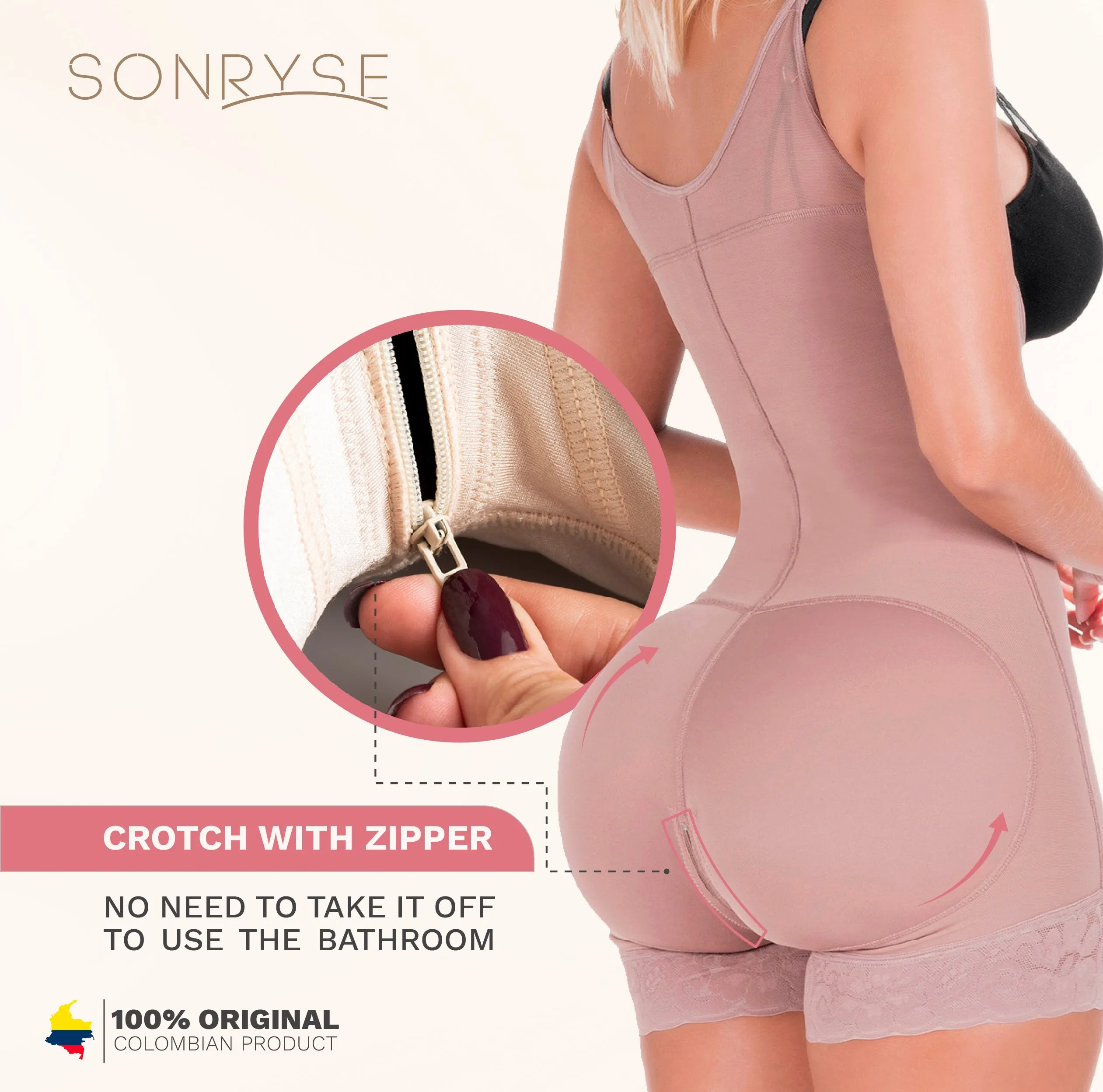 SONRYSE 068BF | Open Bust Short Shapewear Fajas Colombianas Postpartum & Post Surgery | Powernet