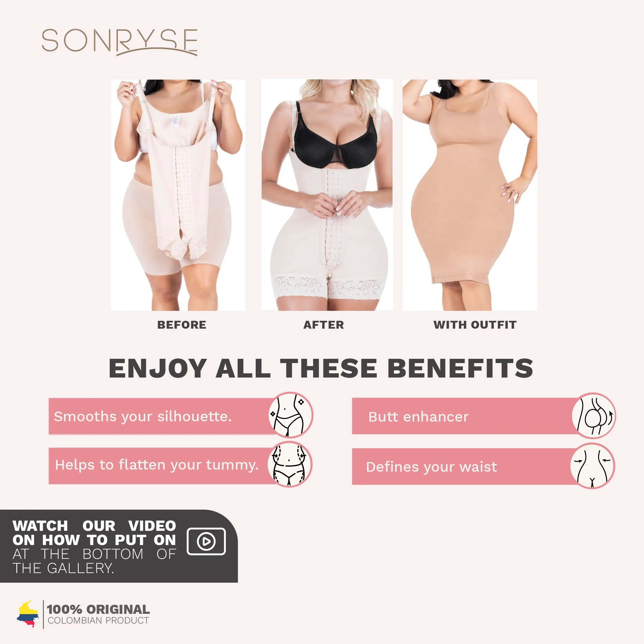 SONRYSE 068BF | Open Bust Short Shapewear Fajas Colombianas Postpartum & Post Surgery | Powernet
