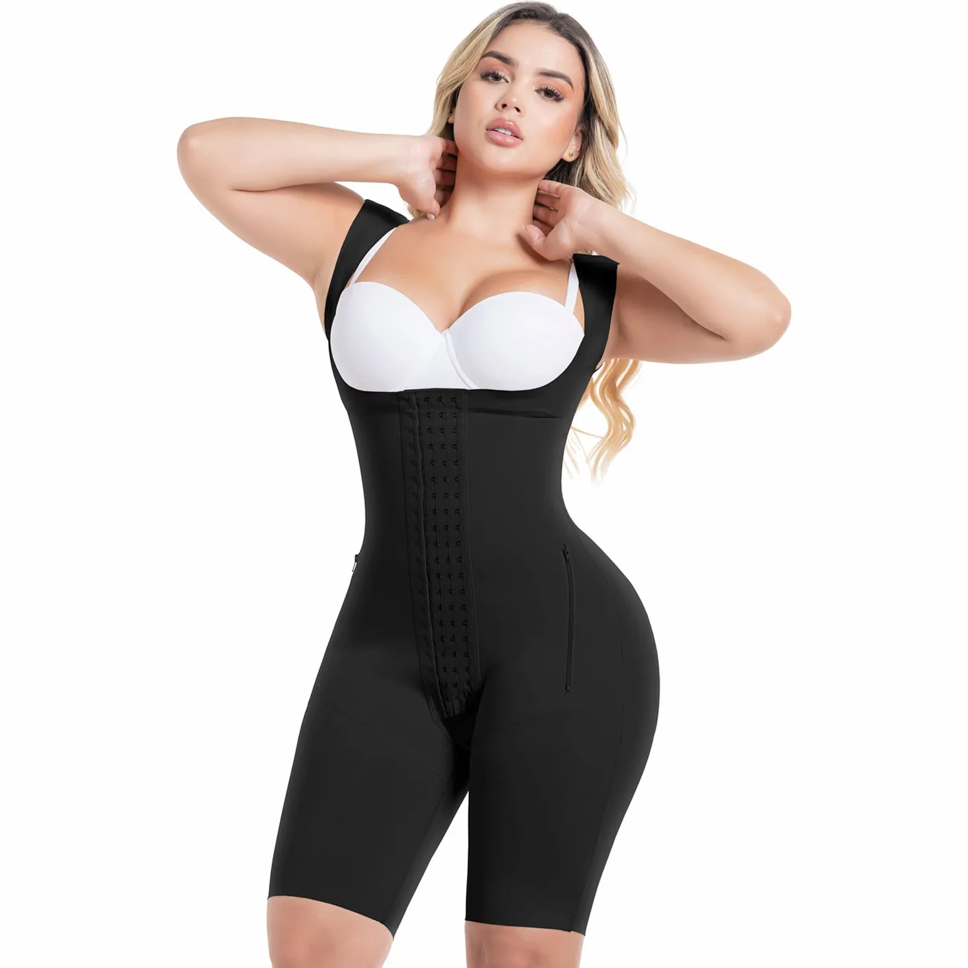 Sonryse 214BF Fajas Colombianas Post Surgery Stage 1 BBL Compression Garment Open Bust Mid Thigh