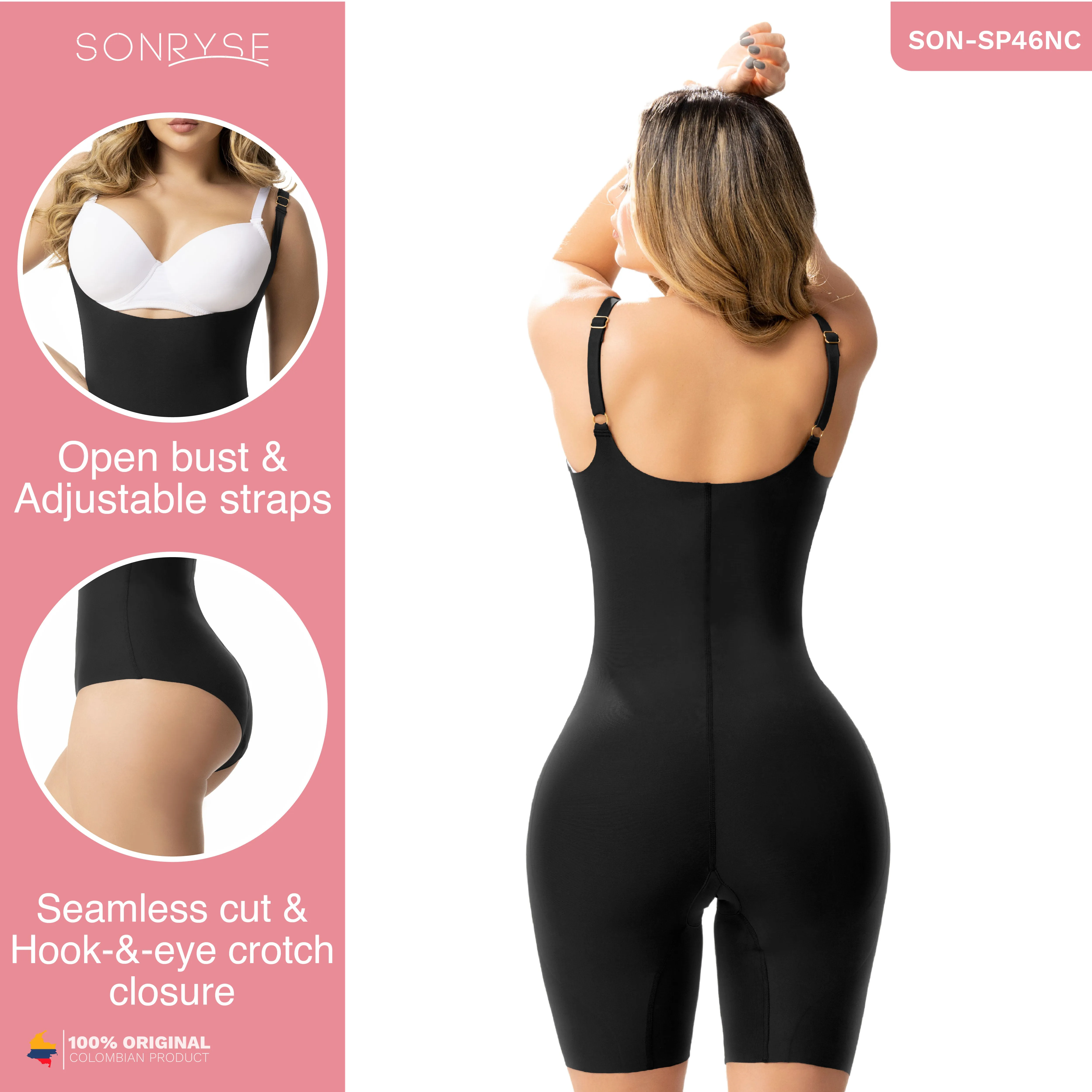 Sonryse SP46NC Soft Buttock Lift Shapewear Tummy Control Bodysuit Open Bust & Mid-thigh