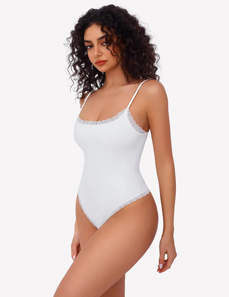 Square Neck Lace Bodysuit Tank Top