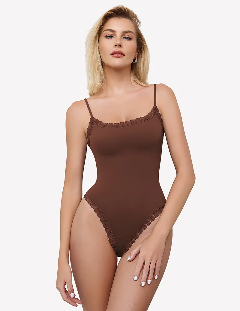 Square Neck Lace Bodysuit Tank Top