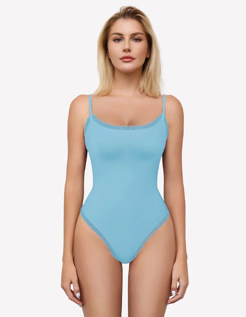 Square Neck Lace Bodysuit Tank Top