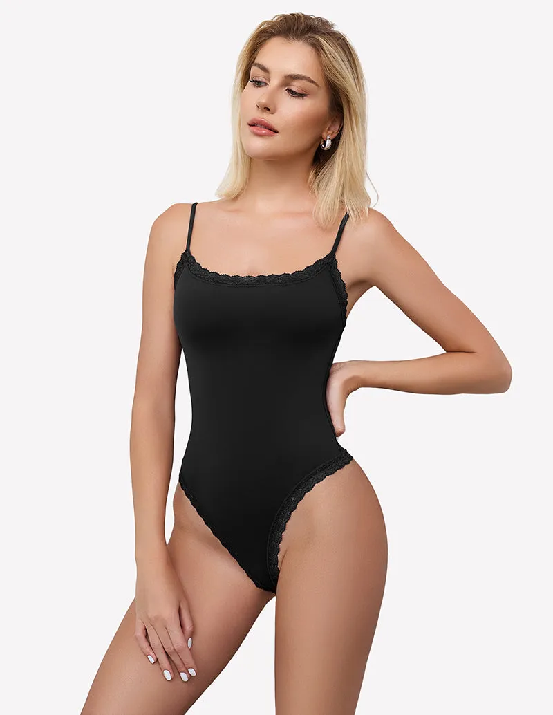 Square Neck Lace Bodysuit Tank Top