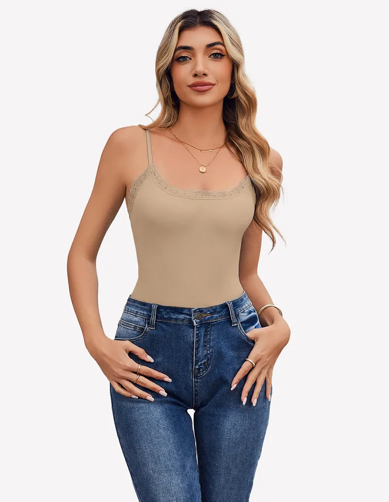 Square Neck Lace Bodysuit Tank Top