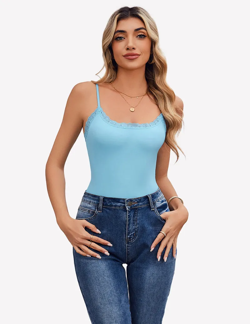 Square Neck Lace Bodysuit Tank Top