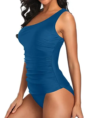 Tummy Control Bathing Suit For Women Tankini Two Piece-Blue