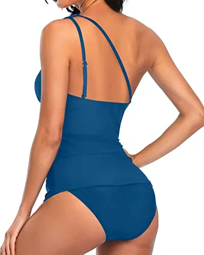 Tummy Control Bathing Suit For Women Tankini Two Piece-Blue