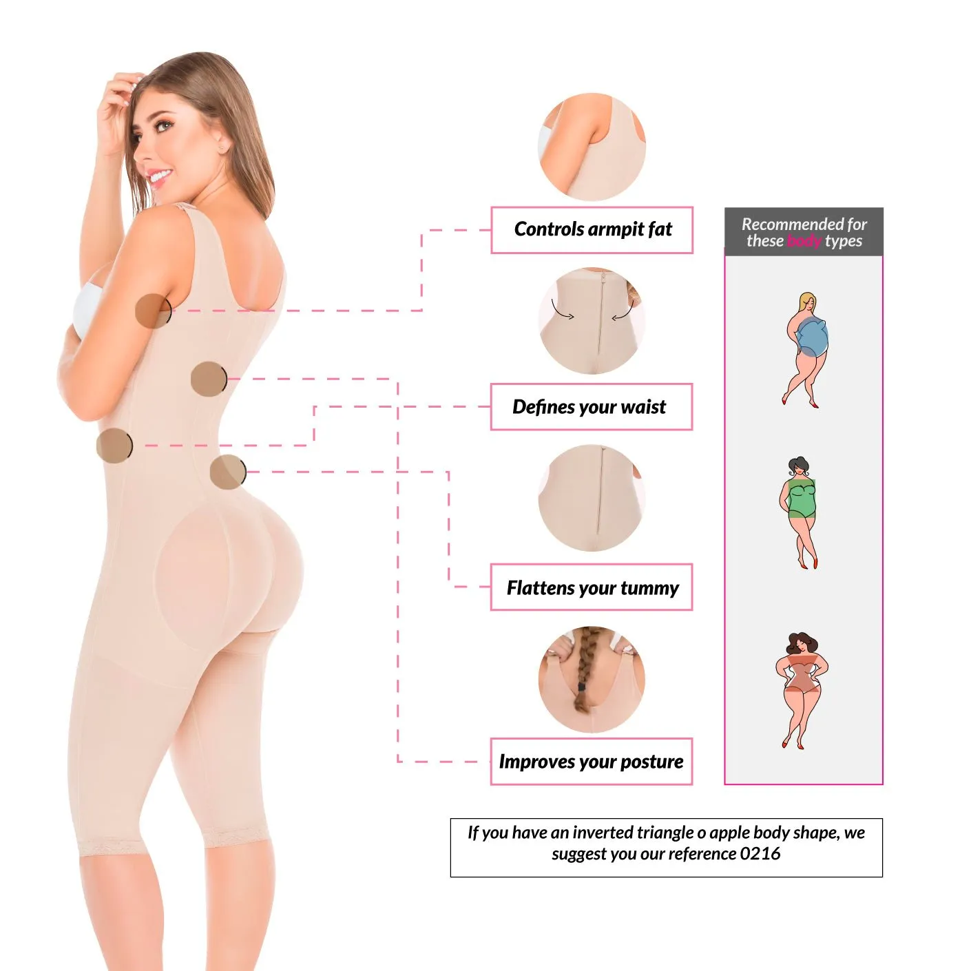 Tummy Tuck and Thigh Liposuction Post-Surgery Faja with Closure System, Bathroom-Friendly Crotch & High Compression Salome 0520