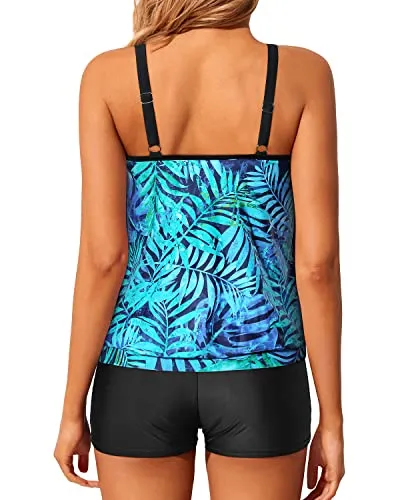 Two Piece Tankini Swimsuits Blouson Modest Swim Top Boyshort Blouses Bathing Suits