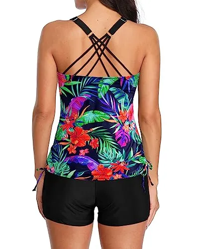 V Neck Ruched Tankini Two Piece Swimsuits