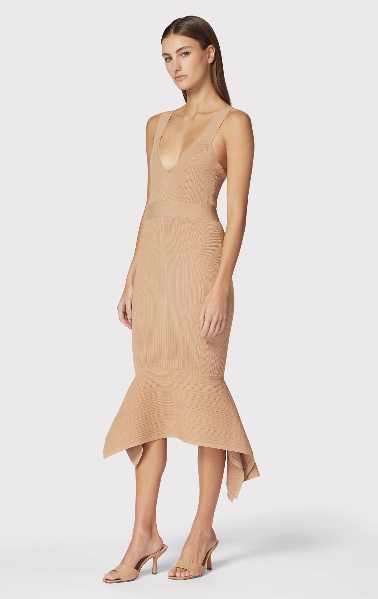 VARIEGATED RIB FISHTAIL MIDI DRESS