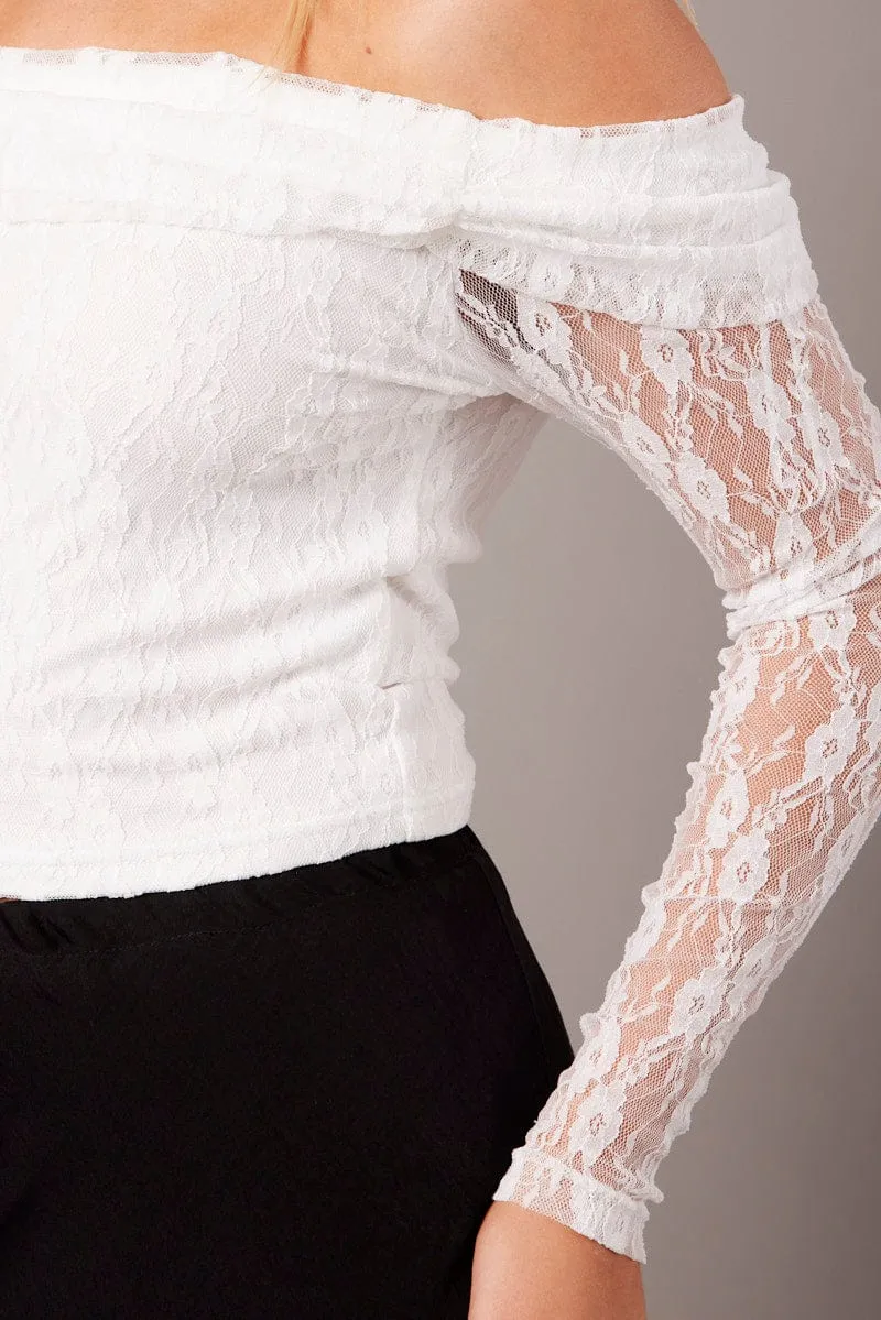White Off Shoulder Top Long Sleeve