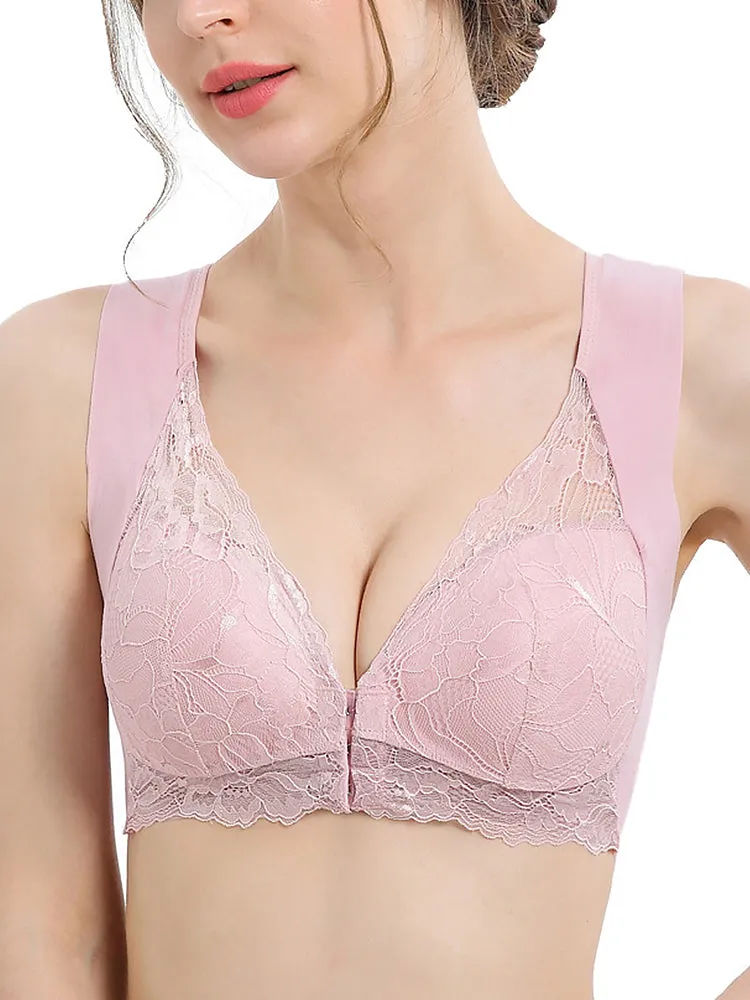 Women's Seamless Lace Front Close Wireless Bra