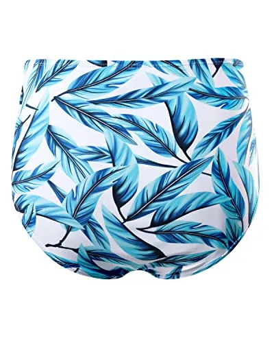 Women's Shirred Tankini Briefs with High Waisted Retro Ruched Swim Shorts