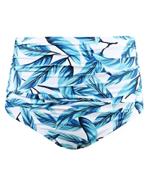 Women's Shirred Tankini Briefs with High Waisted Retro Ruched Swim Shorts