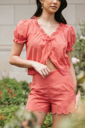 Zafira Lace Trim Shorts - Coral